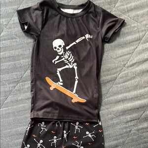 Skeleton Skateboarder Kids Pajama Set - Black and Orange